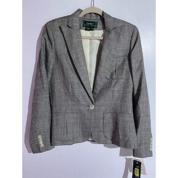 Vtg Ralph Lauren Blazer 4 Linen Wool Plaid Windowpane Retro Check Deadstock USA - Picture 1 of 15